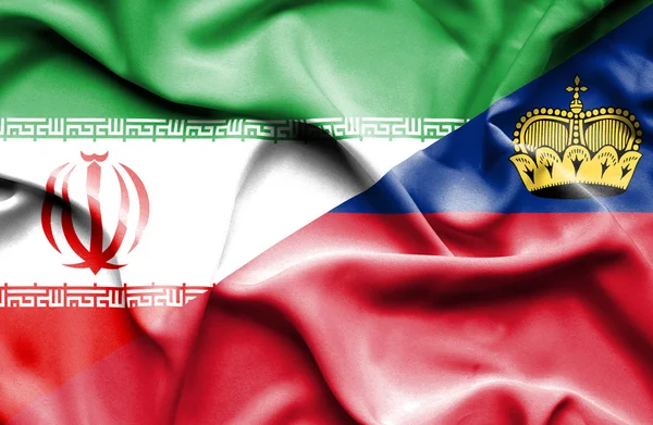 Wapperende vlag van Liechtenstein en Iran — Stockfoto