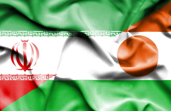 Machać flaga Nigru i Iran — Zdjęcie stockowe