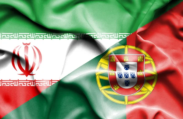 Mávání vlajkou Portugalska a Íránu — Stock fotografie