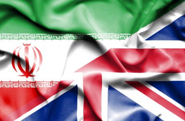 Birleşik Krallık ve Iran bayrağı sallayarak