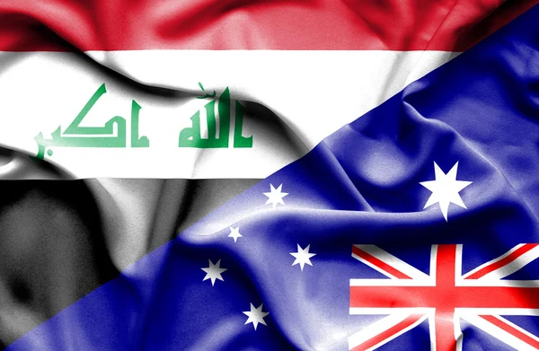 Vlající vlajka Austrálie a Iráku — Stock fotografie