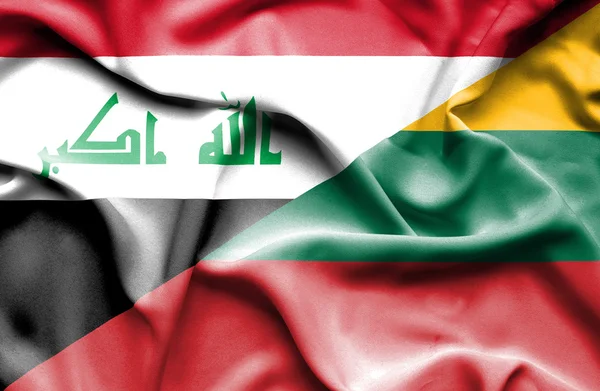 Waving flag of Lithuania and Iraq — Stock Photo, Image