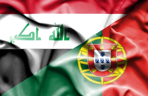 Portugal och Irak viftande flagga — Stockfoto