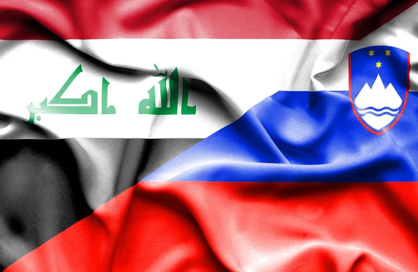 Bandeira ondulada da Eslovénia e do Iraque — Fotografia de Stock