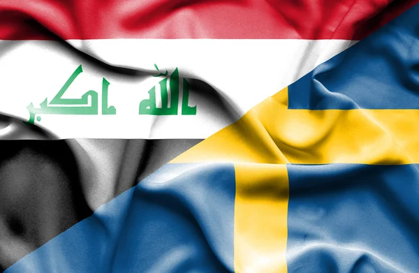 Bandiera sventolante di Svezia e Iraq — Foto Stock