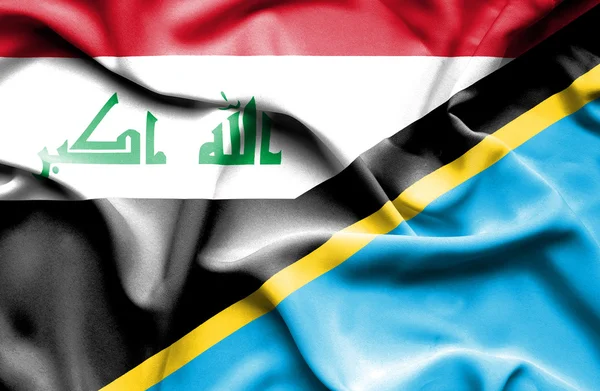 Tansanian ja Irakin lipun heiluttaminen — kuvapankkivalokuva