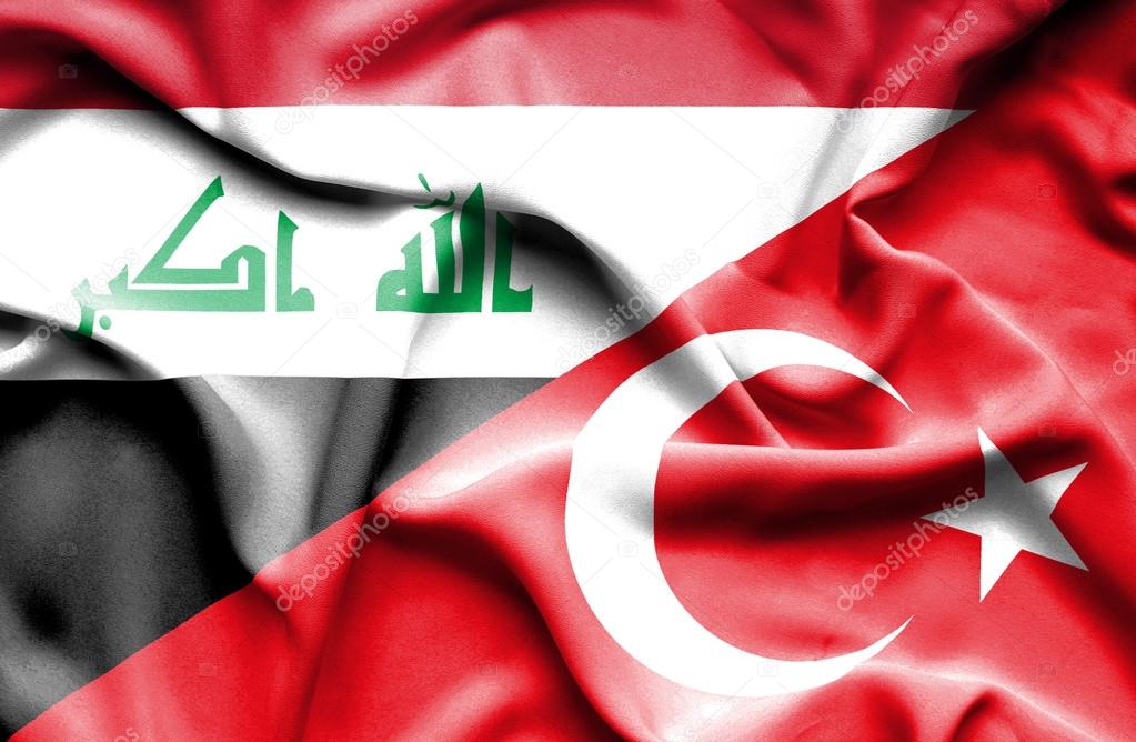 Waving flag of Turkey and Iraq