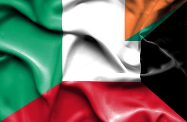 Waving flag of Kuwait and Ireland