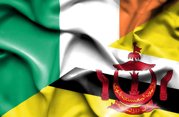 Waving flag of Brunei and Ireland — Stock Photo, Image