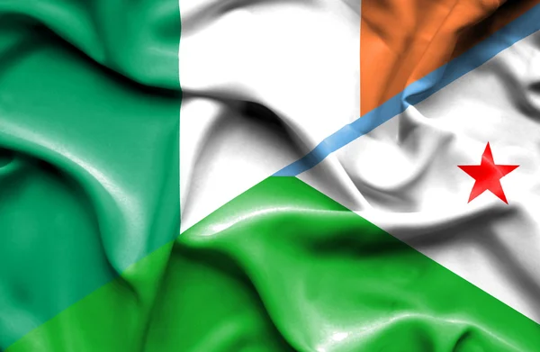 Waving flag of Dijbouti and Ireland — Stock Photo, Image