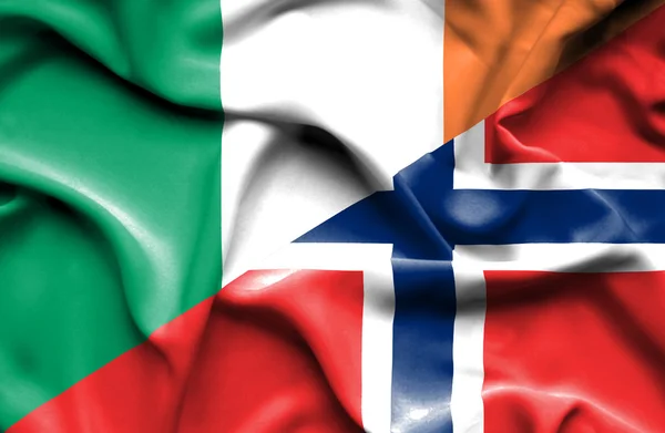 Viftande flagga Norge och Irland — Stockfoto