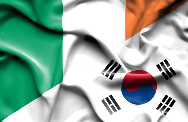 Bandiera sventolante di Corea del Sud e Irlanda — Foto Stock