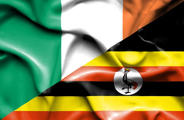 Flagge Ugandas und Irlands schwenken — Stockfoto