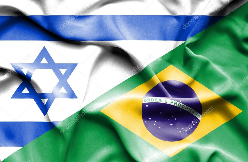 Waving flag of Brazil and Israel
