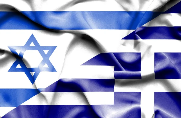 Ondeando la bandera de Grecia e Israel — Foto de Stock