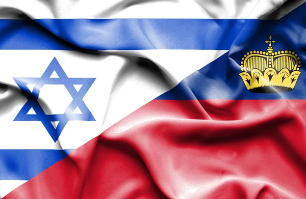 Waving flag of Lichtenstein and Israel — Stock Photo, Image