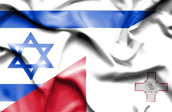 Waving flag of Malta and Israel — Stock Photo, Image