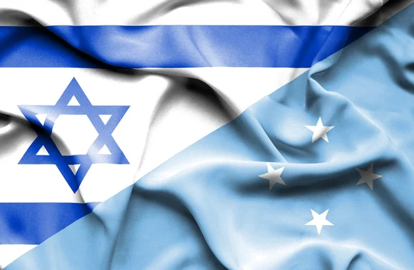 Waving flag of Micronesia and Israel — Stock Photo, Image