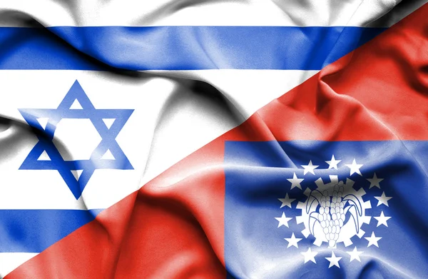 Waving flag of Myanmar and Israel — Stock Photo, Image