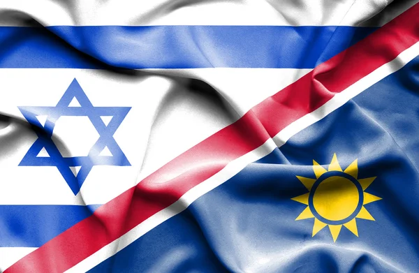 Waving flag of Namibia and Israel — Stock Photo, Image