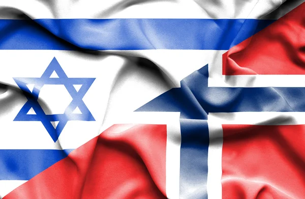 Waving flag of Norway and Israel — Stock Photo, Image