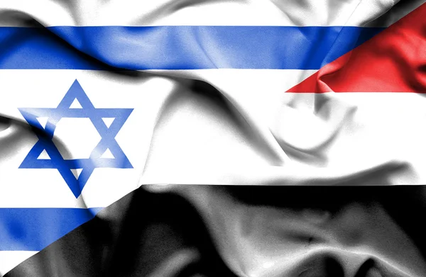Bandeira ondulada do Iêmen e de Israel — Fotografia de Stock