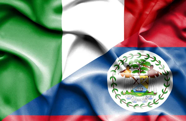 Waving flag of Belize and Italy — Stock Photo, Image