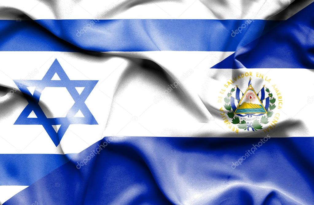 Waving flag of El Salvador and Israel