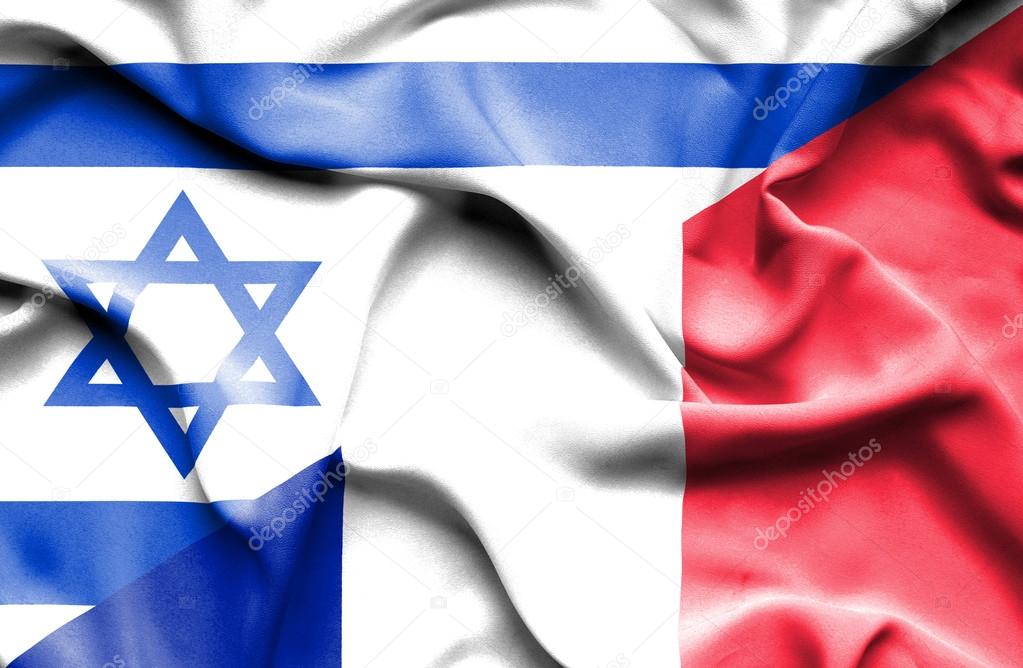 Waving flag of France and Israel