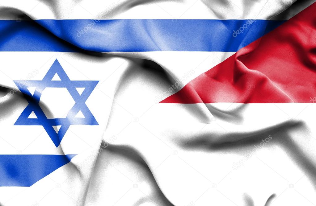 Waving flag of Indonesia and Israel