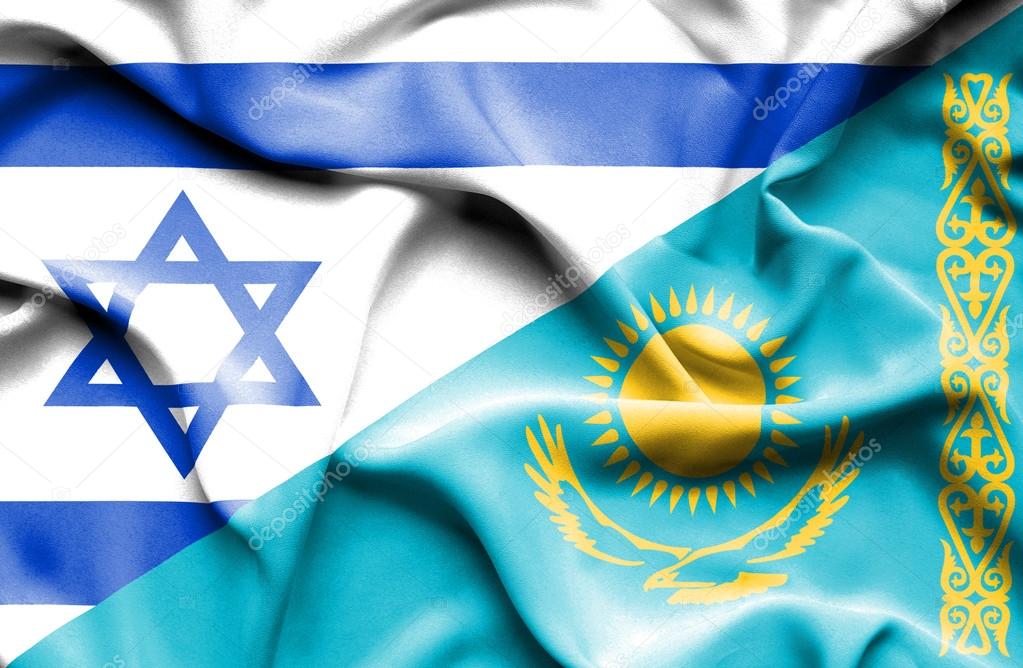 Waving flag of Kazakhstan and Israel