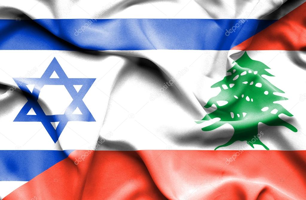 Waving flag of Lebanon and Israel