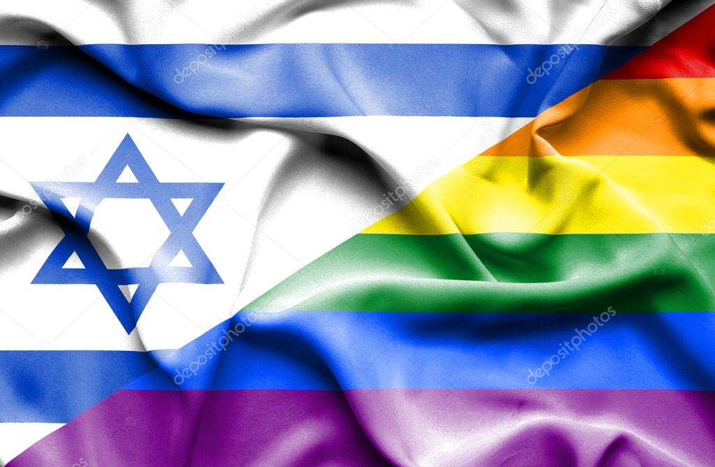 Waving flag of LGBT and Israel
