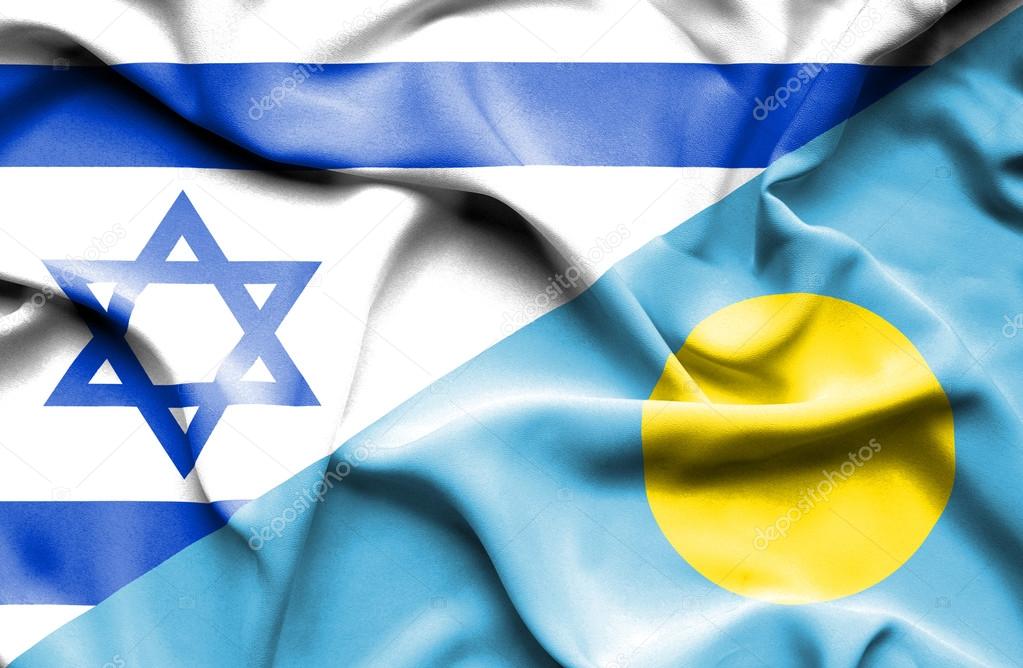 Waving flag of Palau and Israel