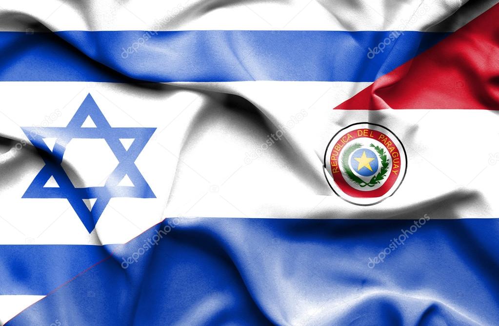 Waving flag of Paraguay and Israel