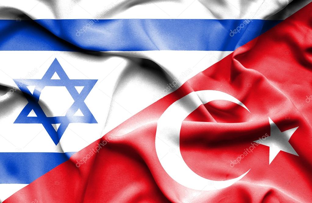 Waving flag of Turkey and Israel