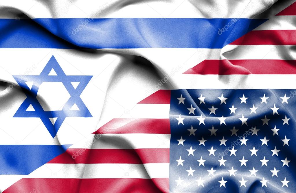 Waving flag of United States of America and Israel
