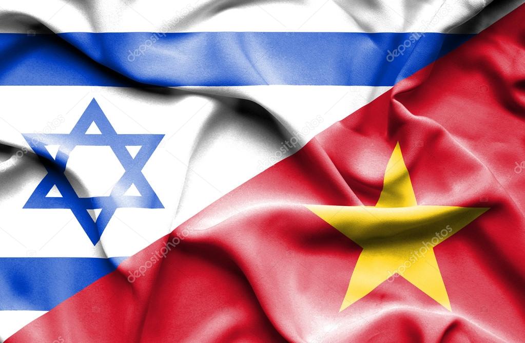 Waving flag of Vietnam and Israel