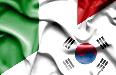 Güney Kore ve İtalya bayrağı sallayarak