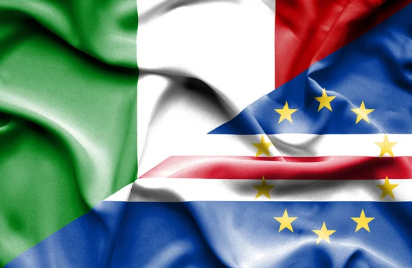 Waving flag of Cape Verde and Italy — Stock Photo, Image