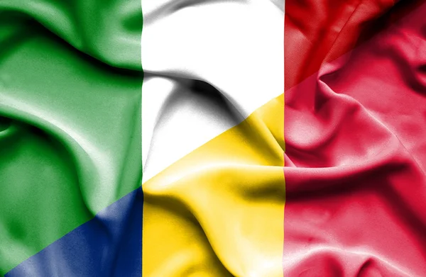 Waving flag of Chad and Italy — Stock Photo, Image