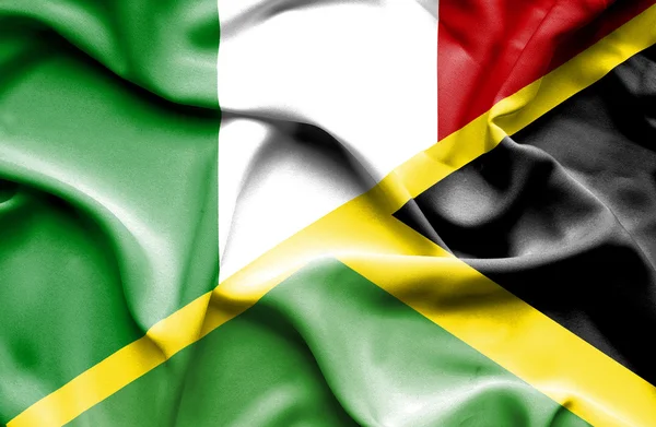 Waving flag of Jamaica and Italy — Stock Photo, Image