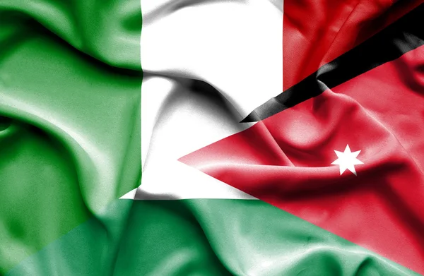 Flagge von Jordanien und Italien schwenken — Stockfoto