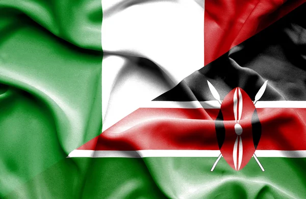 Waving flag of Kenya and Italy — Stock Photo, Image