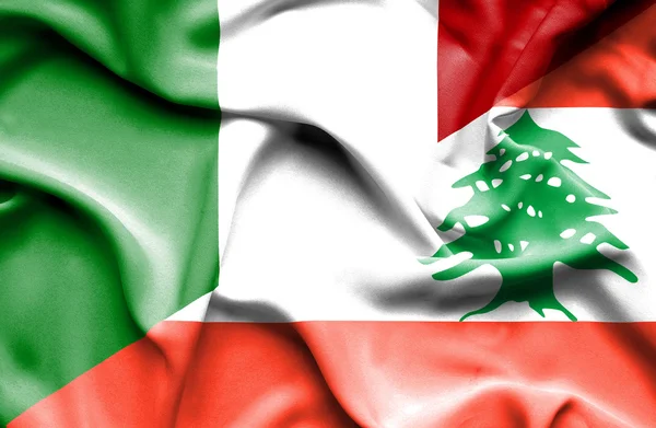 Machać Flaga Libanu i Włochy — Zdjęcie stockowe