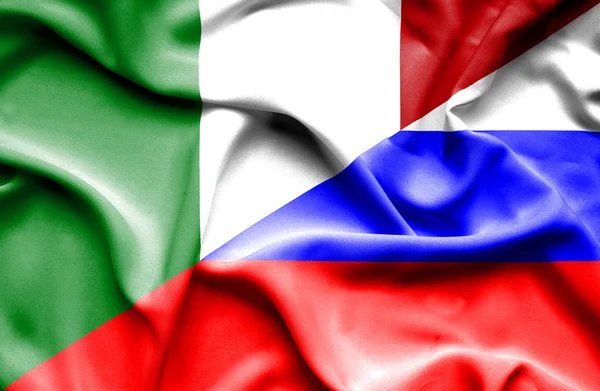 Waving flag of Russia and Italy — Stock Photo, Image