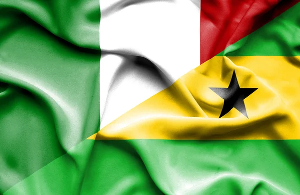 Sao Tomé és Príncipe és Olaszország hullámzó zászlaja — Stock Fotó