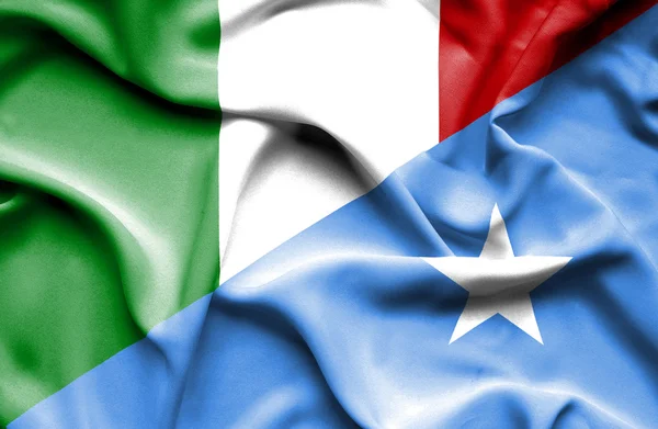 Waving flag of Somalia and Italy — Stock Photo, Image