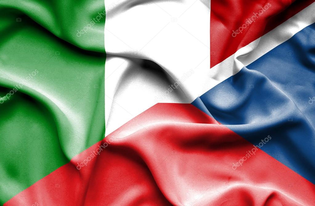 Waving flag of Czech Republic and Italy