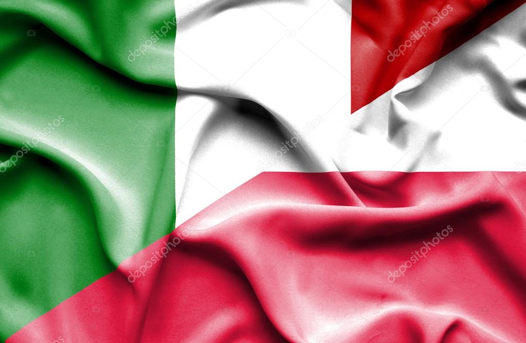 Waving flag of Poland and Italy